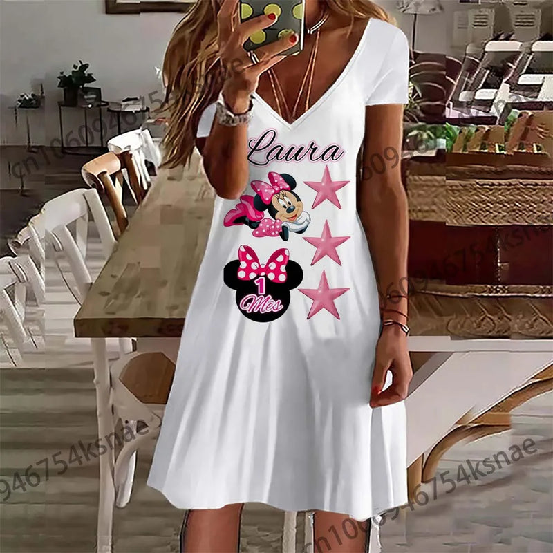 Disney   V Neck Women's Clothing Summer 2024 Dresses Verano White Dress Women Elegant Luxury Skirt Evening Gown Sexy Woman Dress