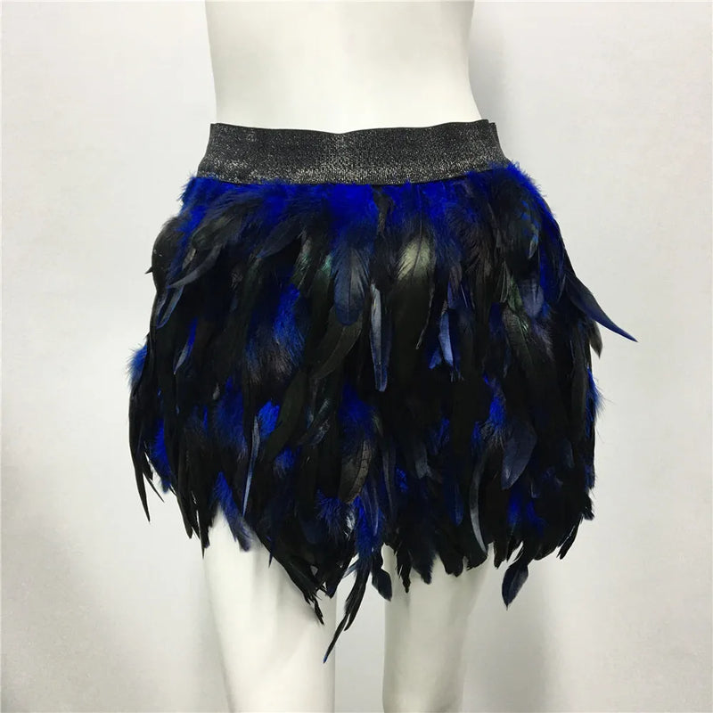 Harajuku Style Fluffy Feather Burning Festival Rave Skirts Elastic Waist Carnival Nightclub Outfit Women Mini Skirts Plus Size