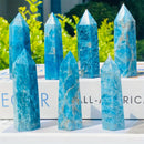 the BLUE APATITE - Blue Apatite Natural Crystal Tower, 6 Faceted Single Point Chakra Crystal Stone for Meditation, Home Decor Collection Gift