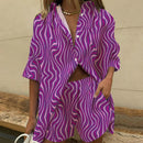the OFFICE PARTY - Casual Print Short Sleeve Shirts 2-Piece Set Shorts Summer Fashion Loose Office Shirts Suit Outfits