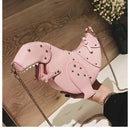 the DINO-MYTE - Trend Fashion 3D Dinosaur Design Rivets PU Leather Chain Purse, Shoulder Bag Tote, Crossbody Mini Messenger Bag