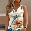 2024 Summer Lightweight And Simple Street Dragonfly Print Casual Large V-neck Tank Top Fashionable And Comfortable Women's Top