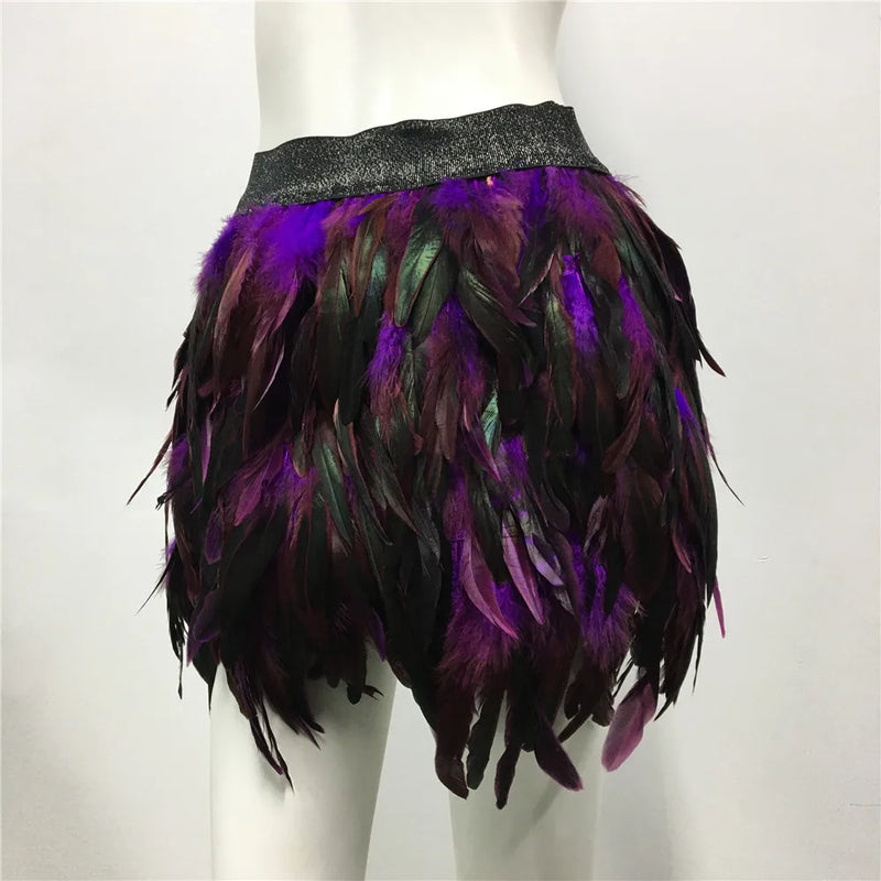 Harajuku Style Fluffy Feather Burning Festival Rave Skirts Elastic Waist Carnival Nightclub Outfit Women Mini Skirts Plus Size