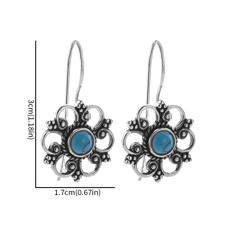 the ANTIQUE FLOWER - Beautifully Inlaid Blue Turquoise Flower Hypoallergenic Earrings for Women, Stylish Elegant Banquet Jewelry