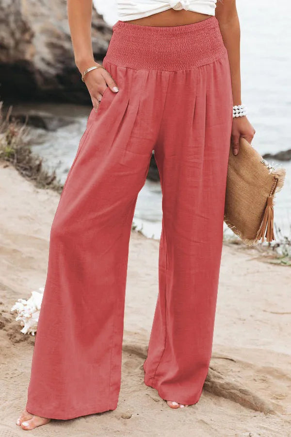 TEELYNN Casual High Elastic Waist Cotton Linen Pants Women Boho Beach Wear Wide Lag Pants Loose Oversize Casual Pants XXXL Size