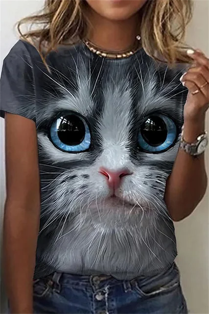 New Summer 3D Printing T-Shirt for Women Cute Cat Fashion Tee 2022 New Harajuku Animal Short Sleeve Oversized Clothing Camiseta