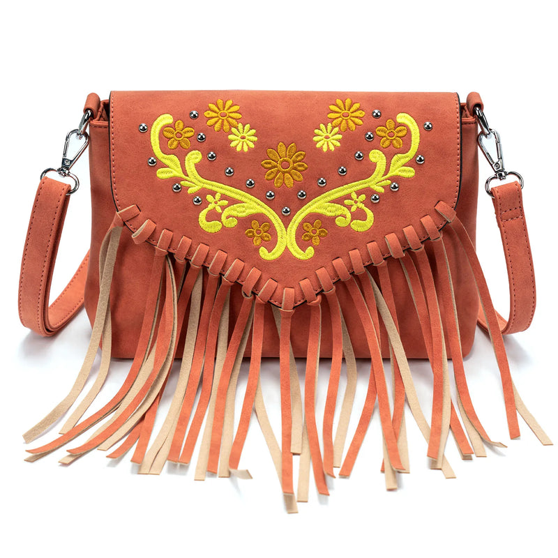 the WESTERNER - Original Design Shoulder Bag for Women, PU Leather Luxury Clutch Designer Handbags, Western Purse Fringe Messenger Bag