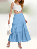 2024 Women's cross-border European and American summer Bohemian pleated A-line flowing swaying layered long skirt for wome