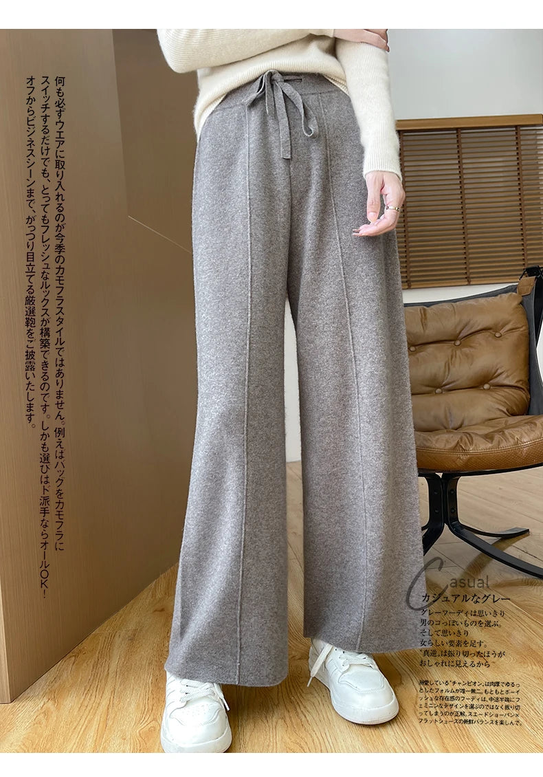 2024 Autumn/Winter New Knitted Women's High Waist Pants,Casual And Loose.  Straight Leg, personalized Floorpants With Elasticity