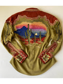 the RODEO BOHO - Women's Vintage Fashion Elegant Western Style Print Casual Slim Autumn Long Sleeve Blouses