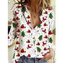 the CHRISTMAS CHEER - Christmas Clothing Casual Long Sleeve Button Cute Christmas Tree Santa Claus Print Blouses