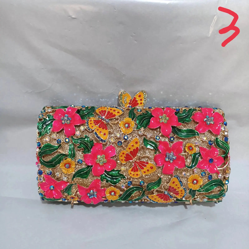 the GARDEN CLUTCH - Floral Crystal Women Clutch Bag, Fashion Butterfly Evening Clutch Purse