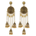 the GONG BELLS - Retro Geometric Round Bead Bells Tassel Long Dangling Earrings Women Indian Jhumka Jewelry