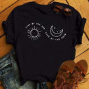 the MOON CHILD - Golden Sun Moon Stars Print Short Sleeve O-Neck Loose T-Shirts for Women