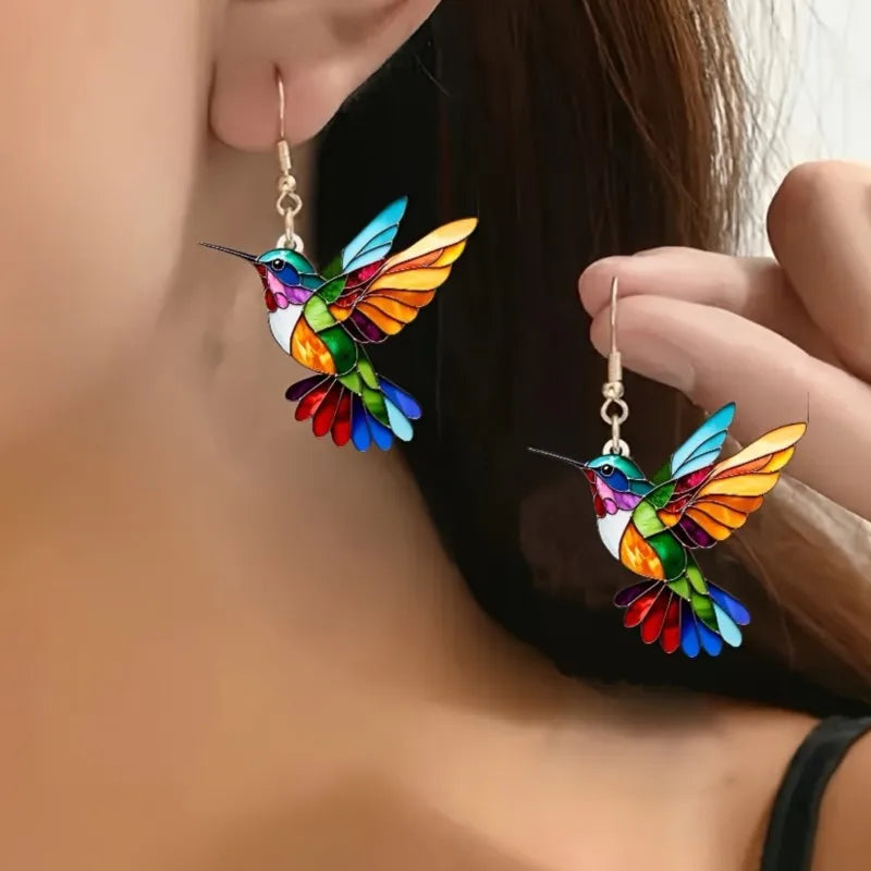 the COLORFUL HUMMINGBIRD - Colorful Hummingbird Stud Earrings for Women, Fashion Animal Dangle Earring Statement Jewelry Gifts