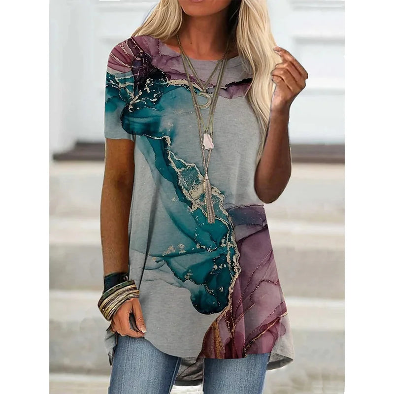 Women's T Shirt Marbling 3d Print T-shirt Women Fashion Abstract Face T-shirts Ladies Tops Tees Vintage Tshirt Casual Loose