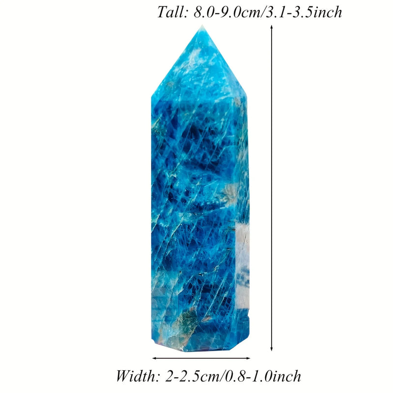 Blue Apatite Natural Crystal Tower, 6 Faceted Single Point Chakra Crystal Stone For Meditation Home Decor Collection Gift