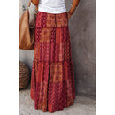 the PATCHWORK BOHO - Long Skirt Retro Loose Casual High Waist Skirt Bohemian Style Patchwork Pleated Pocket Skirt