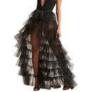 the TULLE BOHO - Women Long High Low Ruffles Tulle Skirt Solid Color Mesh Tied-Up Floor-Length Party Train Overskirt