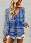 the BAGGY BOHO - Boho Floral Blouse V-Neck Tassel Long Sleeve Bohemian Summer Fashion Shirt for Women