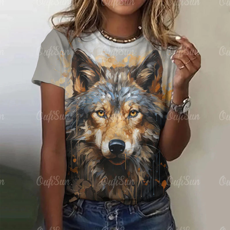 3d Wolf Print Women T-Shirts Summer Fashion Animal Gothic T-Shirt Short Sleeve O-Neck Hip Hop Tee Oversized Woman Clothing