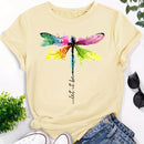 the LET IT BE DRAGONFLY - Casual Dragonfly Print Crew Neck Short Sleeve T-Shirt for Women