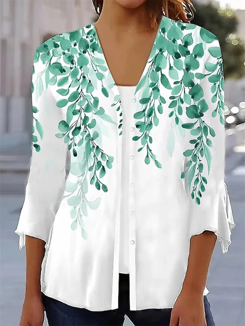 the VINTAGE BOHO - Women's Spring/Autumn Vintage Floral Print Knitted Cardigan Fashion Elegant V-Neck 3/4 Sleeve Tunic Sweater Coats