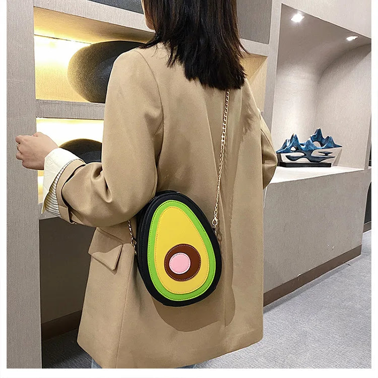 the AVOCADO - Summer Fruit Purses/Handbags for Women, Cute Girls Chain Shoulder Bag Round Leather Small Crossbody Bag Novelty Purse