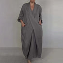 the WRAP BOHO - Spring/Fall Maxi Robe Baggy Cross V Neck Large Pocket Retro A-Line Bohemian Maxi Dress
