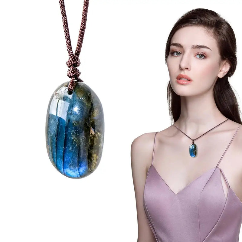 Natural Labradorite Pendant Necklaces Labradorite Necklace Energy Necklaces Healing Crystal Necklace Stones Ornament Home Decor