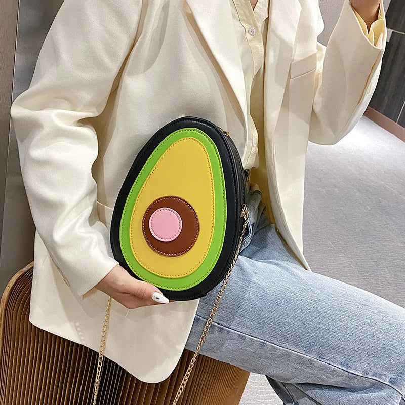 the AVOCADO - Summer Fruit Purses/Handbags for Women, Cute Girls Chain Shoulder Bag Round Leather Small Crossbody Bag Novelty Purse