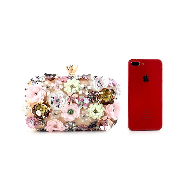 the FLOWER SHOP - Fashion Women Bags, Flower Diamonds Embroidery Small Clutch, Luxury Lady Handbags, Evening Bags, New Arrival Chain Shoulder Purse