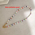 the LAYERED BOHO - Women's Imitation Pearl Necklace Choker Seed Beads Rainbow Stainless Steel Clasp Sailor Buckle Base Chain Gold Color Boho