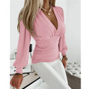 the SOCIALITE - Autumn Women Fashion Solid Color Blouse Long Sleeved V-Neck Slim Sexy Evening Blouse for Women