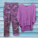 the CAMO SET - Tops/Pants Set Comfy Cotton Blend Quarters-Sleeve Breathable Elastic Waist Outfit Suit Shirt/Pants Set