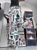 the GRAFFITI - Graffiti Print Pants Chic Fashion Harajuku Drawstring Wide Leg Trousers Loose Sweatpants Streetwear