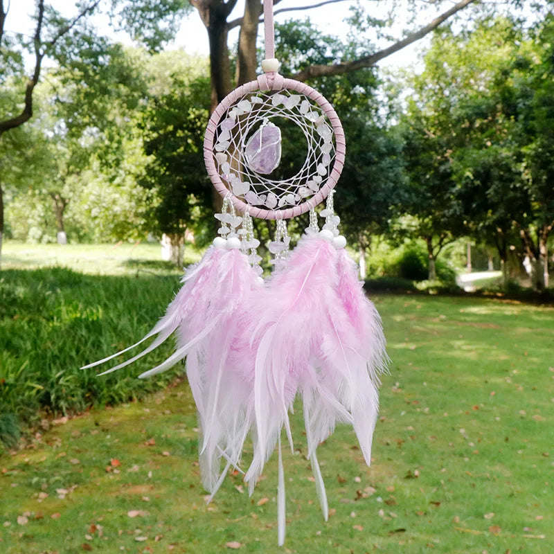 Natural Agate Dream Catchers 7 Chakra Crystal Gemstone Dream Catcher Tree Life Crystal Feather Dream Catchers Bedroom Hangings