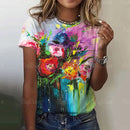 the ROSE - Fashion Floral Theme Casual Short Sleeve Rose Print Loose T-Shirts for Women