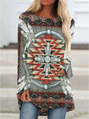 the MEXICA - Women's Vintage Native Fashion 3D Print Fashion Long Sleeve Long Tops