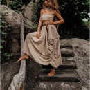 the CASTAWAY - Casual Bohemian Loose Cotton Skirt with Drawstring and Big Pockets