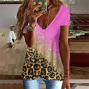 the COUGAR - Fashion Leopard 3D Print Short Sleeve V-Neck Oversized T-Shirts for Women