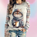 the COFFEE CAT CLUB - Women's Round Neck Animal Cat 3D Printed Autumn/Winter Sweatshirts