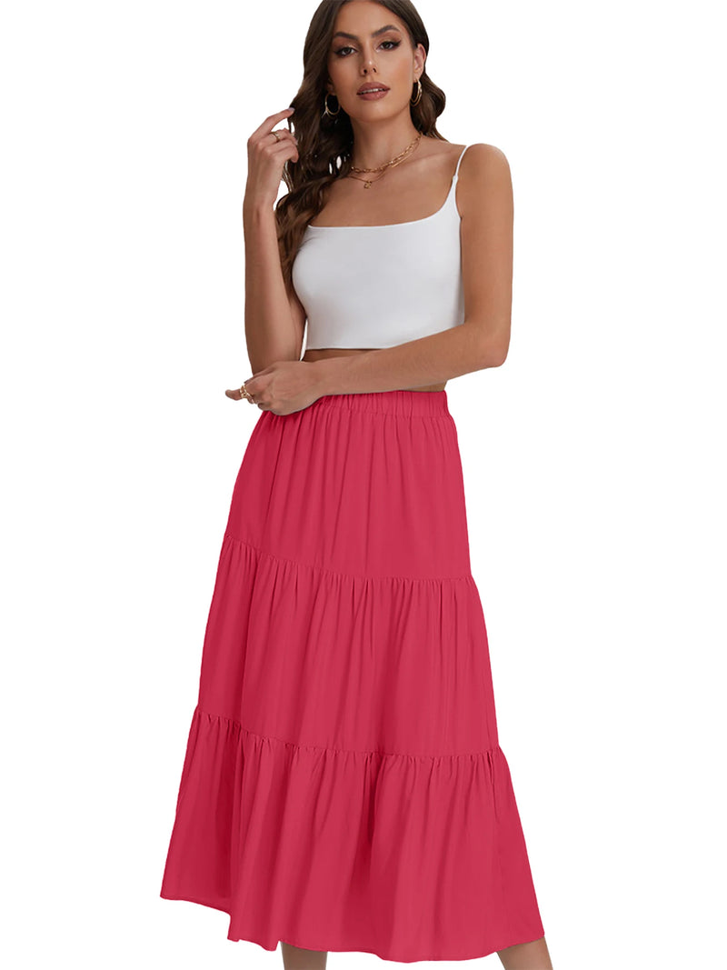 2024 Women's cross-border European and American summer Bohemian pleated A-line flowing swaying layered long skirt for wome