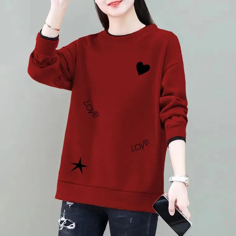 Commuter Women's Clothing Pullover Letter Printing Lantern Long Sleeve Hoodies Casual Loose Spring Autumn Round Neck Tops