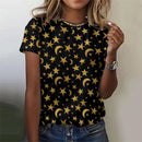 the CONSTELLATIONS - 3D Printed Sun Stars Moon Starlit Sky Graphic Summer Casual Loose Round Neck Short Sleeves T-Shirts for Women
