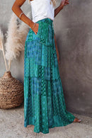 the PATCHWORK BOHO - Long Skirt Retro Loose Casual High Waist Skirt Bohemian Style Patchwork Pleated Pocket Skirt