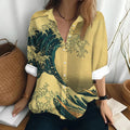 Women's Long Sleeved Shirt Van Gogh's Oil Painting Print Sunflower Pattern Clothing Loose Lapel Top Women's Party Fashion Shirt