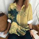 the GALLERIA - Van Gogh's Oil Painting Print Sunflower Pattern Long Sleeved Shirt Loose Lapel Blouse