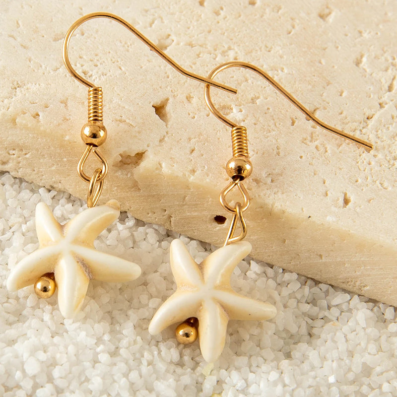 the BEACH TREASURES - 5pair/sets Bohemian Conch Shell Earrings Set for Women, Exquisite Starfish Summer Jewelry