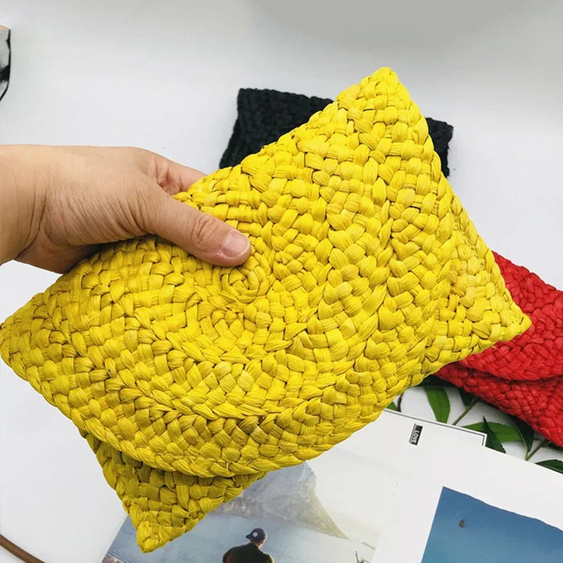 the LETTER BAG - Fashionable Corn Husk Straw Bags, Hand-Woven Women Clutch, Envelope Handbag Long Purse for Female, Summer Beach Bag